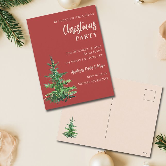 Minimalist Watercolor Tree Christmas Party  Holiday Postcard (Minimalist Watercolor Tree Christmas Party Holiday Postcard
)
