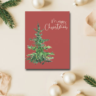 Minimalist Watercolor Tree NonPhoto Christmas Card