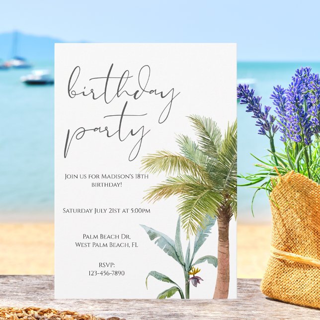 Minimalist Watercolor Tropical Birthday Invitation (Creator Uploaded)