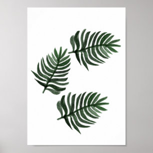 Minimalist Watercolor Tropical Palm Leaves Art Poster