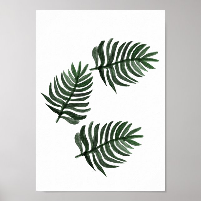 Minimalist Watercolor Tropical Palm Leaves Art Poster (Front)