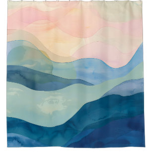 Minimalist watercolor wave design shower curtain