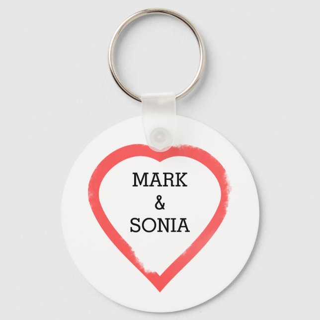 Minimalist Watercolor Wedding Heart Key Ring (Front)