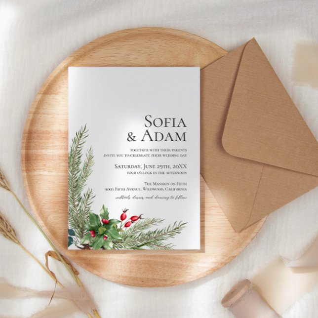 Minimalist Watercolor Winter Poinsettia Wedding Invitation (Creator Uploaded)