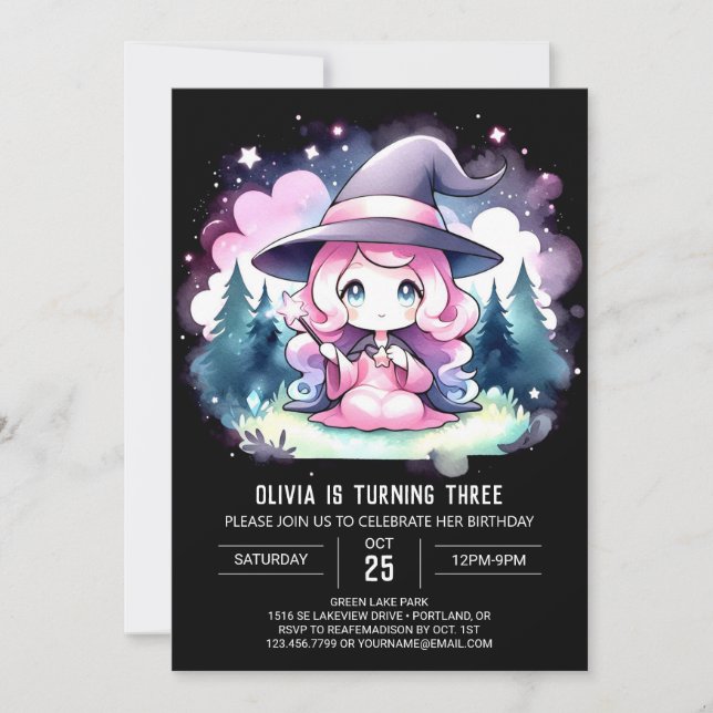 Minimalist Watercolor Wizard Birthday Invitation (Front)