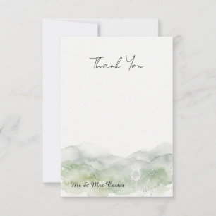 Minimalist Watercolour Green Wedding Thank You Car Card