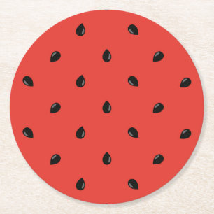Minimalist Watermelon Seed Pattern Round Paper Coaster