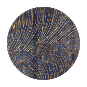 Minimalist waves, mountain line art. cutting board