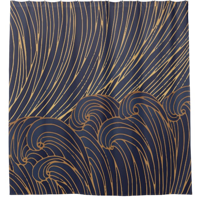 Minimalist waves, mountain line art. shower curtain (Front)