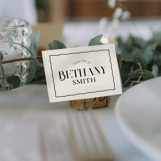 Minimalist Wavy Edge Modern Serif Wedding Place Card (Guide your guests to their seats in timeless style with this modern wavy-edged place card.)