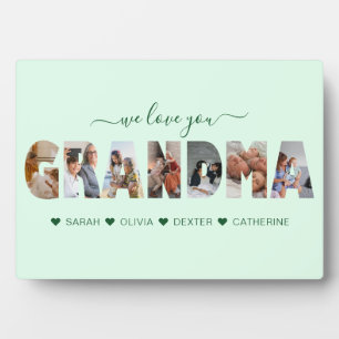 Minimalist We Love You Grandma Photo Collage Green Plaque