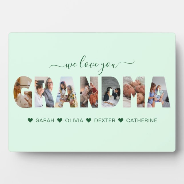 Minimalist We Love You Grandma Photo Collage Green Plaque (Front)
