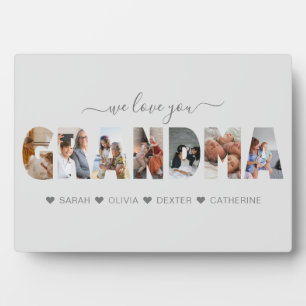 Minimalist We Love You Grandma Photo Collage Grey Plaque