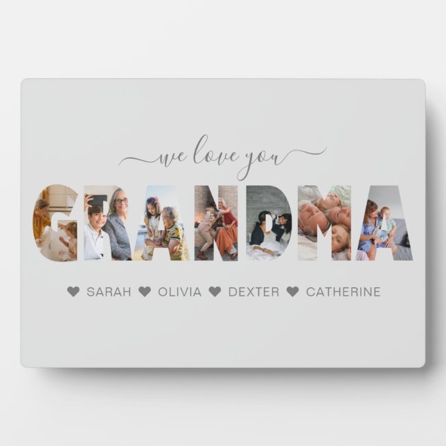 Minimalist We Love You Grandma Photo Collage Grey Plaque (Front)