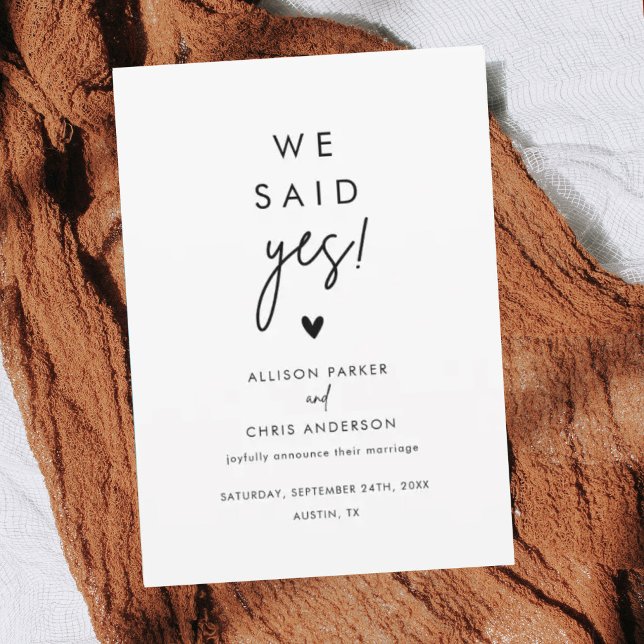 Minimalist We Said Yes Elopement Announcement (Creator Uploaded)