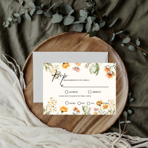 Minimalist Weadow Ivory Wildflower Wedding theme RSVP Card