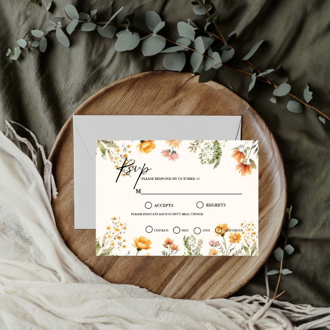 Minimalist Weadow Ivory Wildflower Wedding theme RSVP Card (Creator Uploaded)