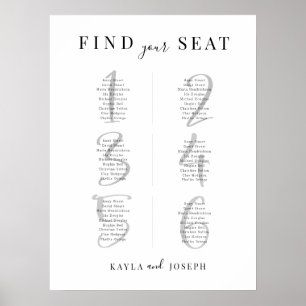 Minimalist Wedding 6 Table Seating Chart Sign