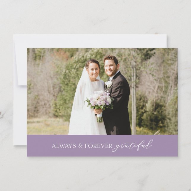 Minimalist Wedding Always and Forever Purple Thank You Card (Front)