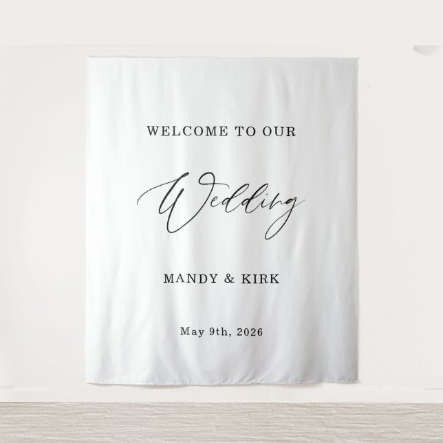 Minimalist Wedding Backdrop Banner Elegant Modern Tapestry (Front)