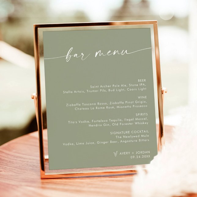 Minimalist Wedding Bar Menu, Green Drink Menu Sign (Creator Uploaded)
