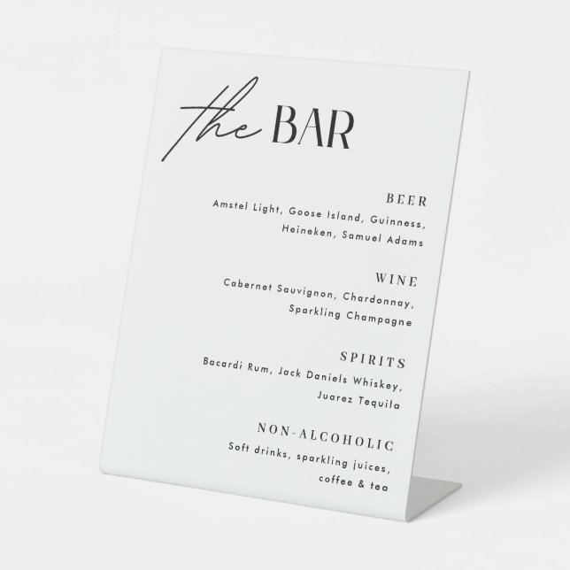 Minimalist Wedding Bar Menu Pedestal Sign (Front)