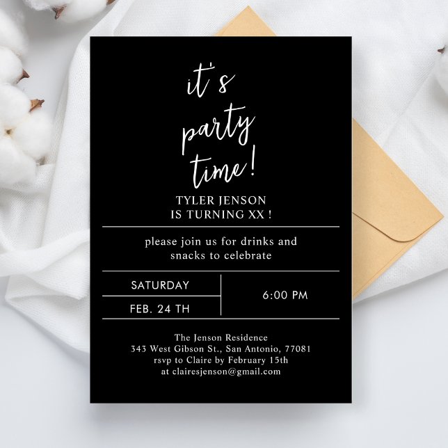 Minimalist Wedding Birthday Party Black White Text Invitation (Creator Uploaded)
