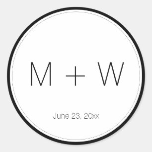 Minimalist Wedding black and white initials simple Classic Round Sticker