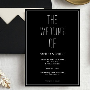 Minimalist Wedding Black & White Typography Clean  Invitation