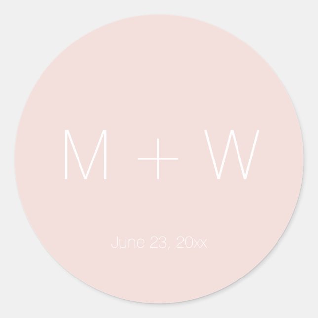 Minimalist Wedding blush pink initials simple Clas Classic Round Sticker (Front)