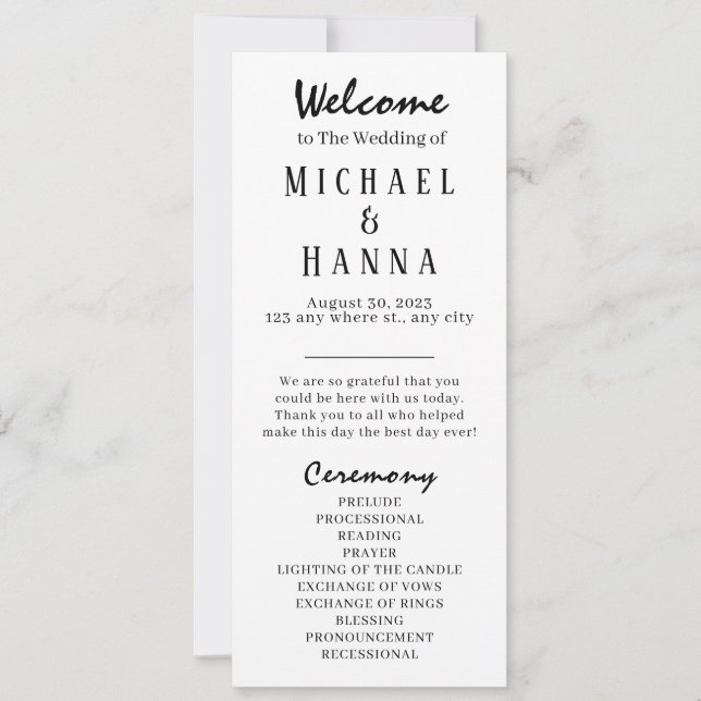 Minimalist Wedding Ceremony Program Editable Invitation (Front)