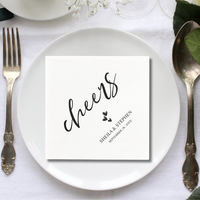 Minimalist Wedding Cheers Cocktail Napkin (Minimalist wedding Cheers cocktail napkins add classy style to your reception drinks.)