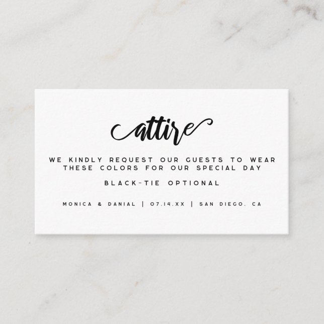 Minimalist Wedding Colour Palette Attire Cards (Front)