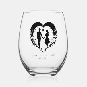 Minimalist wedding Couple Holding Hands Gifts Stemless Wine Glass