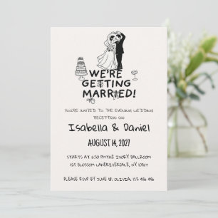 Minimalist Wedding Couple Sketch Black & White Invitation