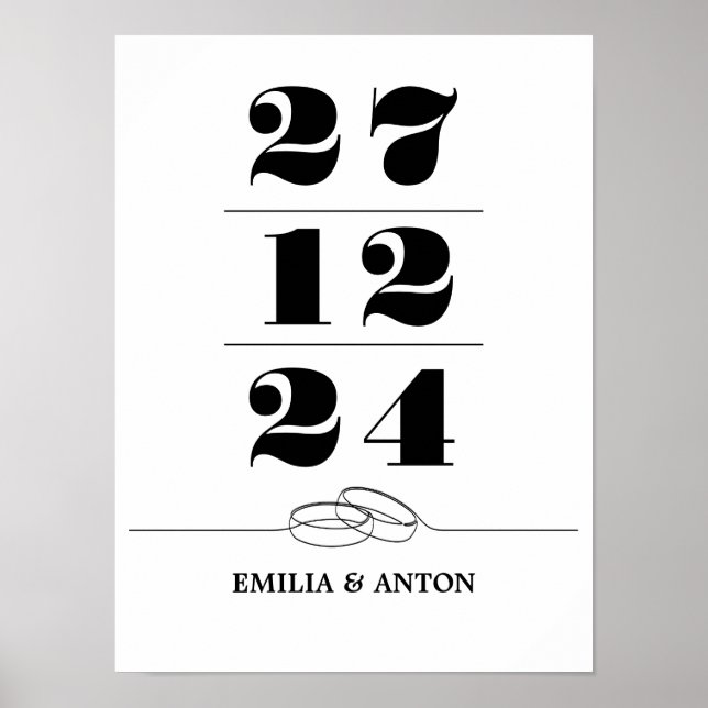 Minimalist Wedding Date Display Poster (Front)