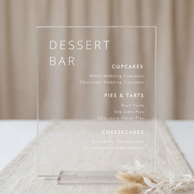 Minimalist Wedding Dessert Bar Menu Acrylic Sign (Creator Uploaded)