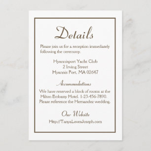 Minimalist Wedding Details Brown Modern Minimalist Enclosure Card