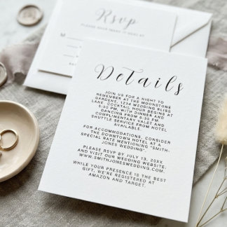 Minimalist Wedding Details Card