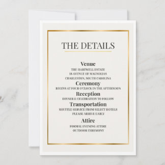Minimalist Wedding Details Card – Gold Border