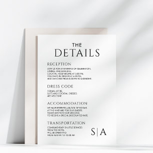 Minimalist Wedding Details Card Modern Enclosure