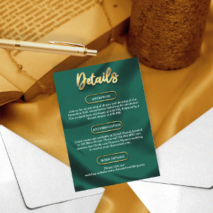 Minimalist Wedding Details  Emerald Green & Gold  Enclosure Card
