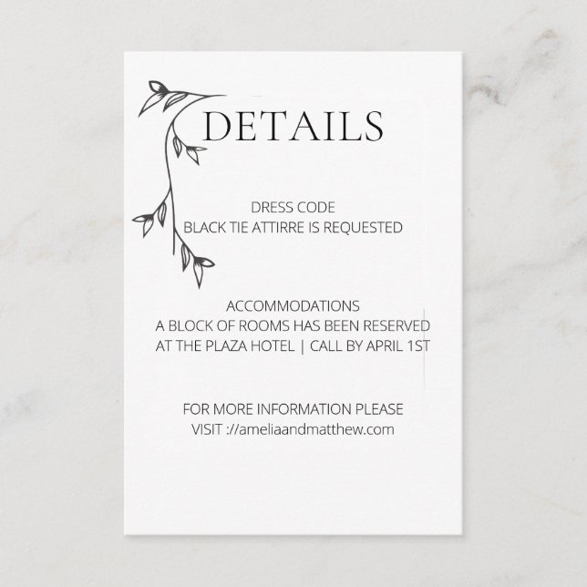 Minimalist Wedding Details Enclosure Card (Front)