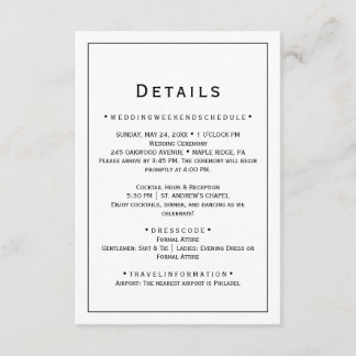 Minimalist Wedding Details Enclosure Card