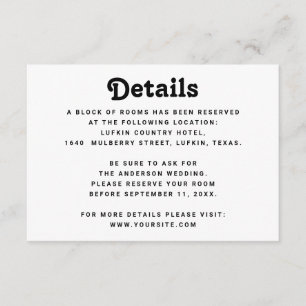 Minimalist Wedding Details   Modern Information Enclosure Card