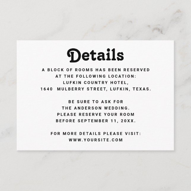 Minimalist Wedding Details | Modern Information Enclosure Card (Front)