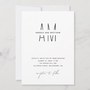 Minimalist Wedding + Details & QR. Modern Monogram Invitation