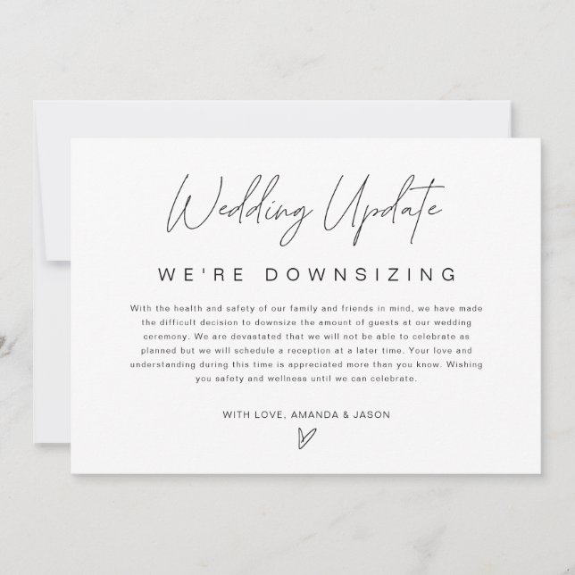 Minimalist Wedding Downsize Announcement Card (Front)