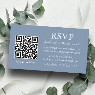 Minimalist Wedding Dusty Blue QR RSVP Enclosure Card