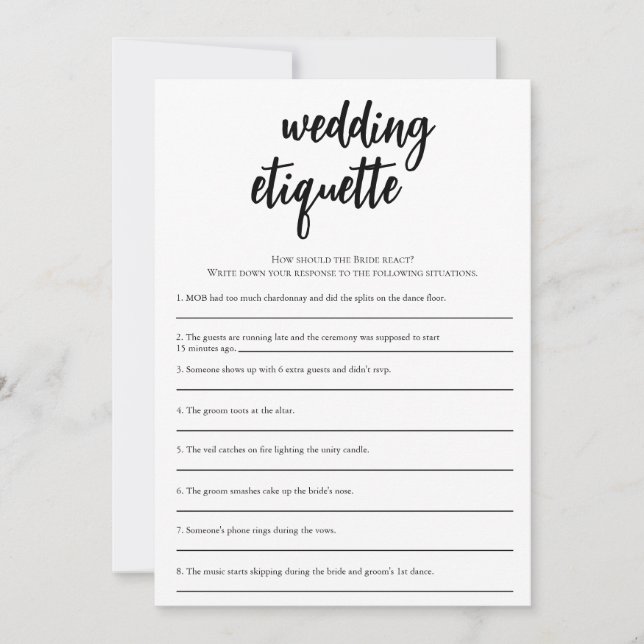 Minimalist Wedding Etiquette Bridal Shower Game  Invitation (Front)